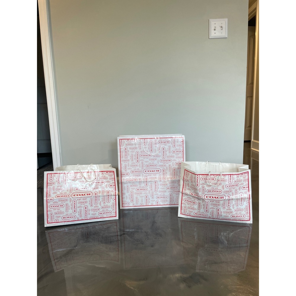 Coach Set of 3 Red White Logo Shopping Paper Bags Large Gift Bags Y2K VTG